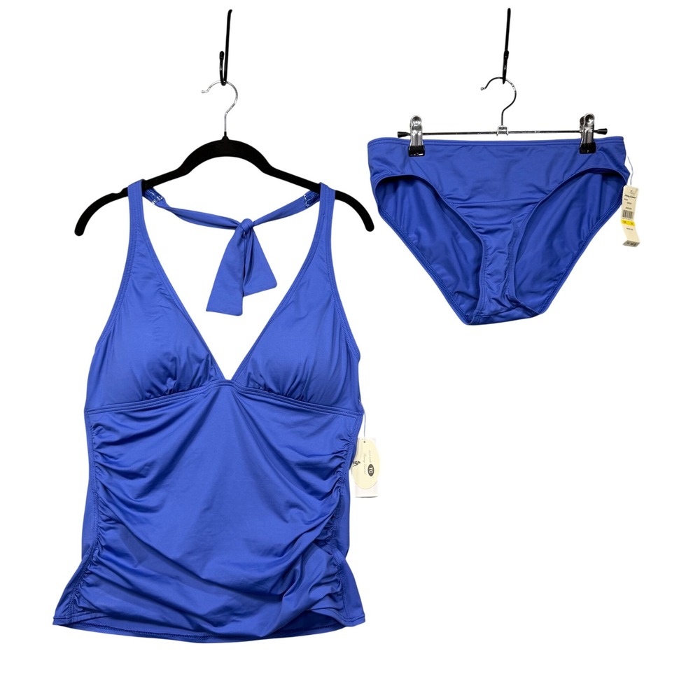 NWTommy Bahama Tankini Set Womens M/L Blue Lagoon Pearl Solids Halter Beach New